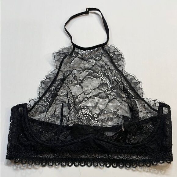 Victoria’s Secret Womens Very Sexy High Neck  Sheer Blk Lace Bralette Sz 34C - Picture 1 of 7